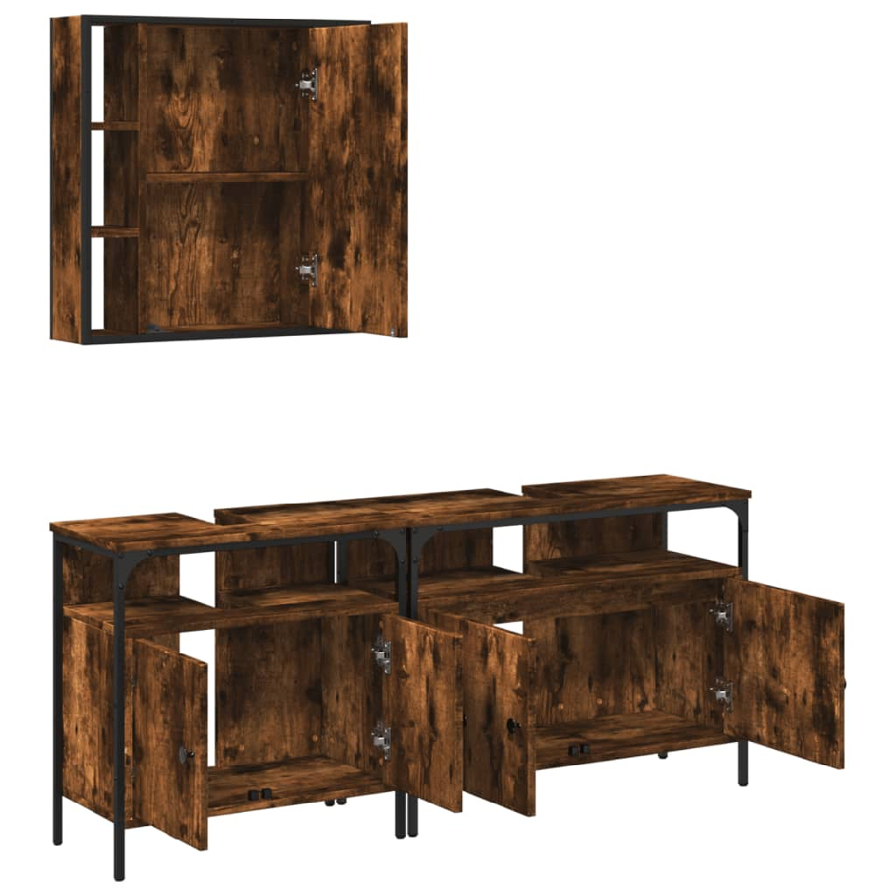 Forsyth Wooden 3 Piece Bathroom Cabinet Set In Smoked Oak