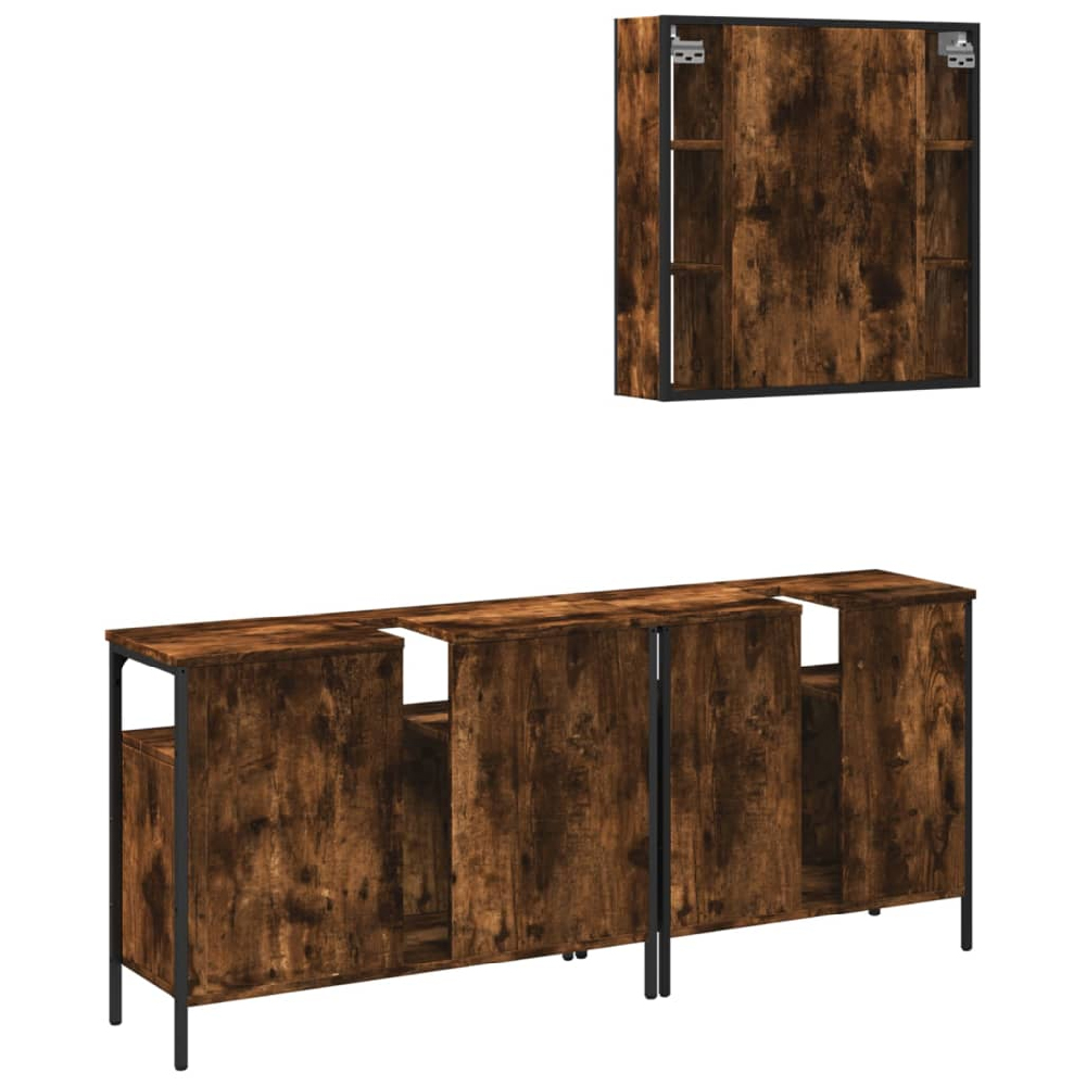 Forsyth Wooden 3 Piece Bathroom Cabinet Set In Smoked Oak