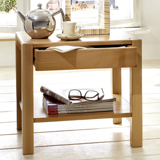 Product photograph of Fortworth Wooden 1 Drawer Side Table In Steamed Beech from Furniture in Fashion