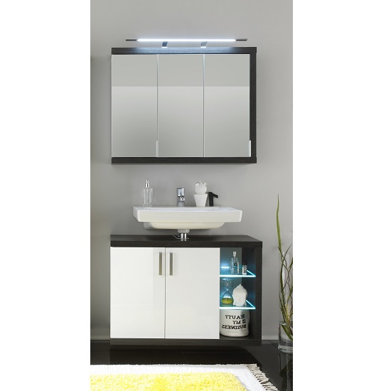 Forum Bathroom Set 3 In Smoke Silver Gloss White Fronts And LED Forum Bathroom Set 3 In Smoke Silver Gloss White Fronts And LED