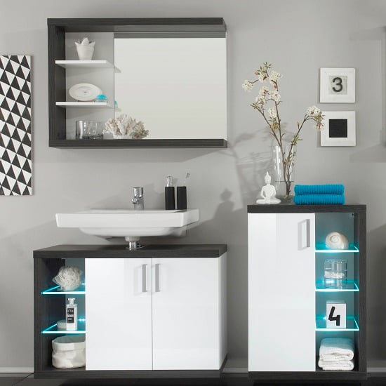 Forum Bathroom Set 4 In Smoke Silver Gloss White Fronts And LED Forum Bathroom Set 4 In Smoke Silver Gloss White Fronts And LED