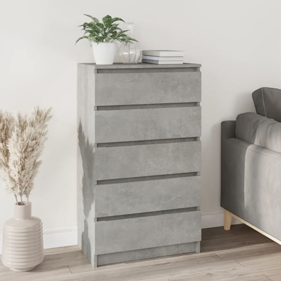 Product photograph of Fowey Wooden Chest Of 5 Drawers In Concrete Grey from Furniture in Fashion