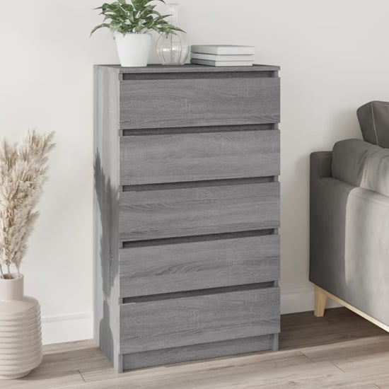 Product photograph of Fowey Wooden Chest Of 5 Drawers In Grey Sonoma from Furniture in Fashion