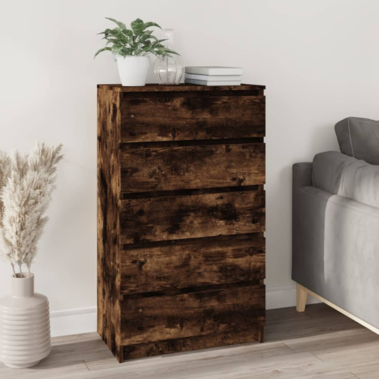 Read more about Fowey wooden chest of 5 drawers in smoked oak
