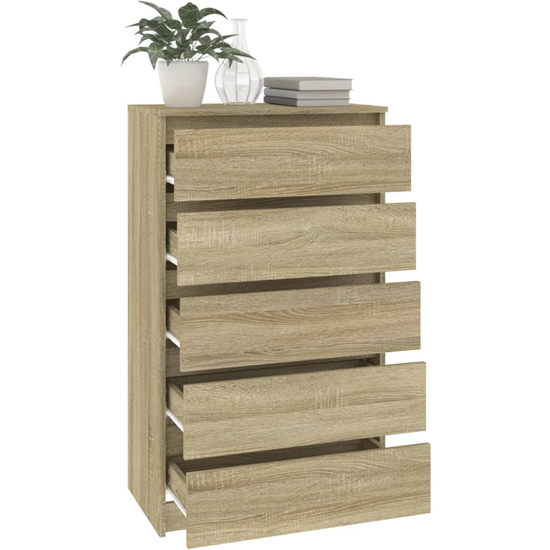 Fowey Wooden Chest Of 5 Drawers In Sonoma Oak