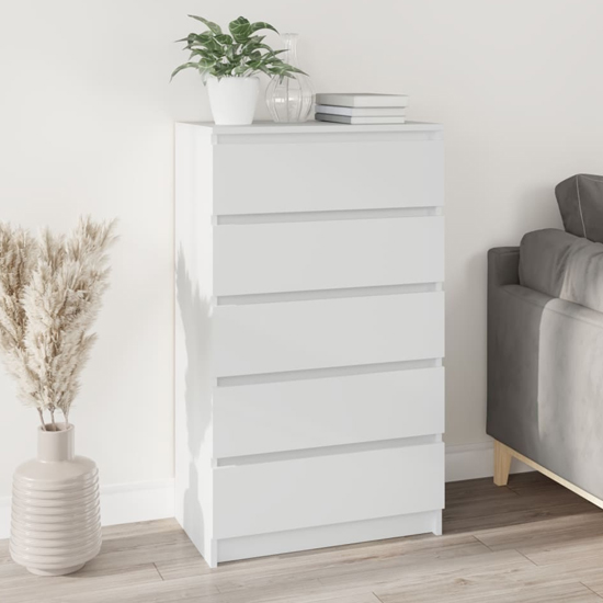 Product photograph of Fowey Wooden Chest Of 5 Drawers In White from Furniture in Fashion