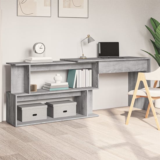 Product photograph of Fowey Wooden Laptop Desk Corner In Grey Sonoma from Furniture in Fashion