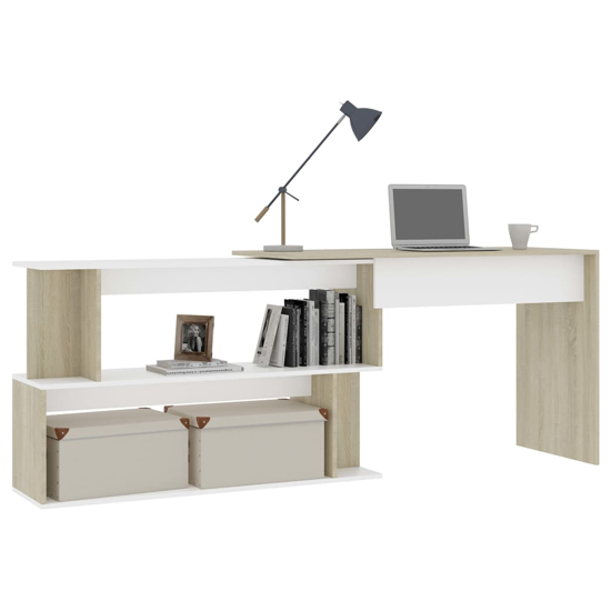 Fowey Wooden Laptop Desk Corner In White And Sonoma Oak