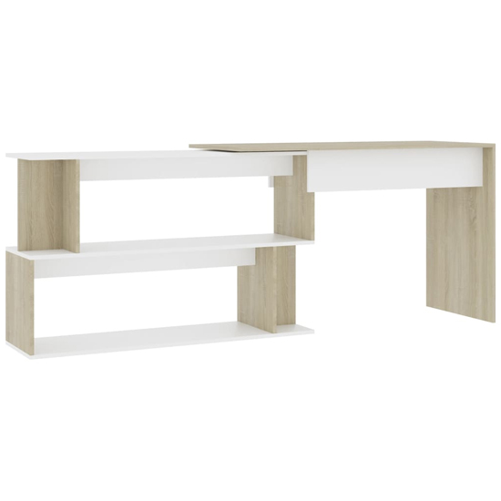 Fowey Wooden Laptop Desk Corner In White And Sonoma Oak