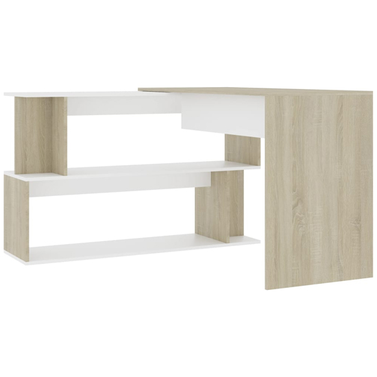 Fowey Wooden Laptop Desk Corner In White And Sonoma Oak