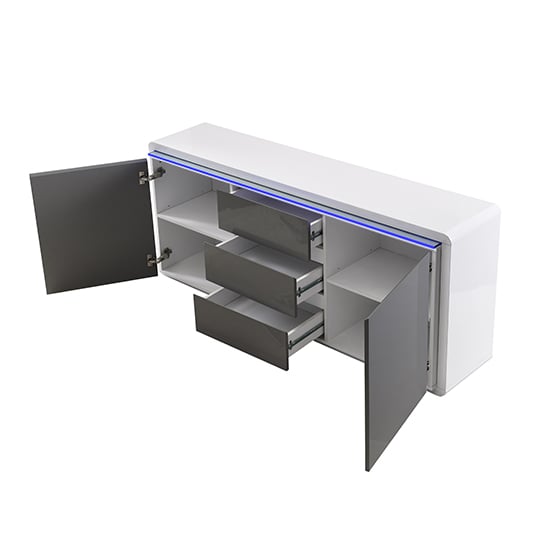 Frame Large High Gloss Sideboard In White And Grey With LED_6