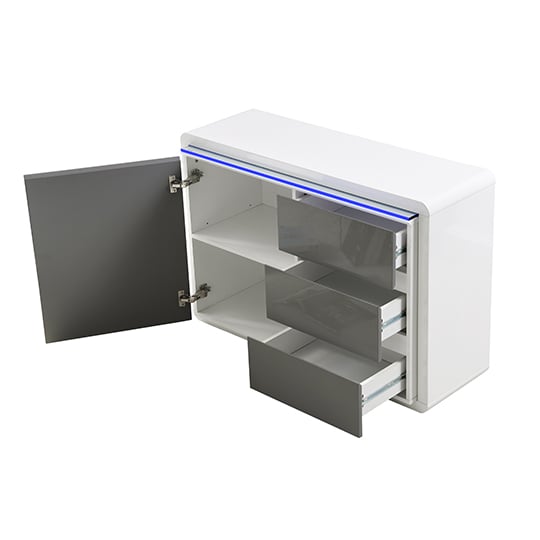 Frame Small High Gloss Sideboard In White And Grey With LED_6