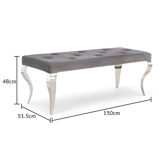 Franco 150cm Velvet Dining Bench With Metal Legs In Grey_3