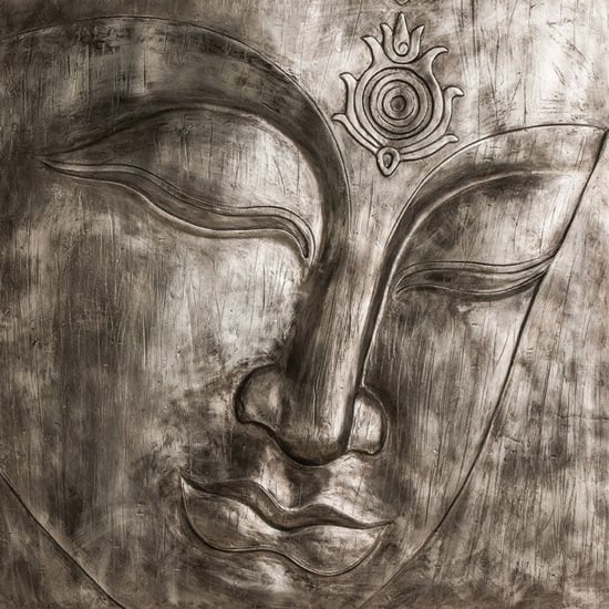 Photo of Francesca large metal buddha wall plaque in antique silver