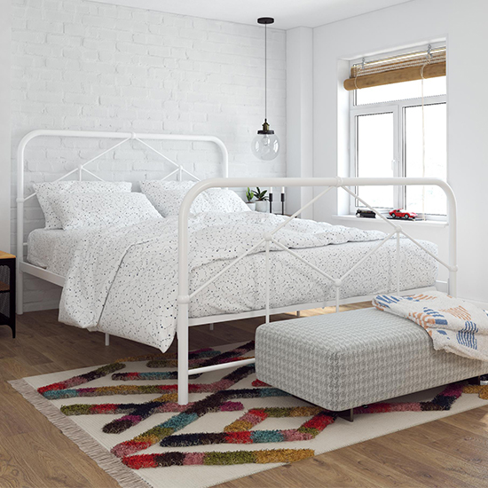 Product photograph of Felsic Metal Double Bed In White from Furniture in Fashion