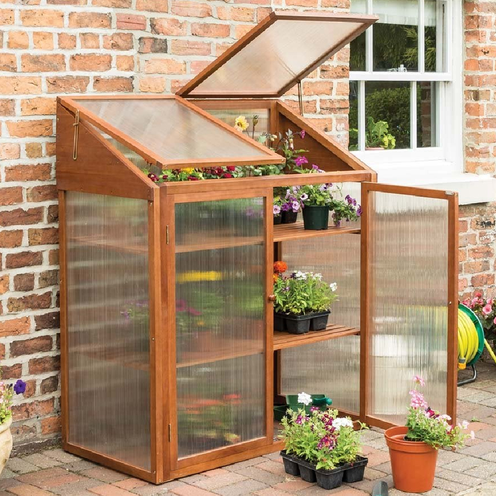 Frankby Glass Garden Mini Greenhouse With Wooden Frame In Natural