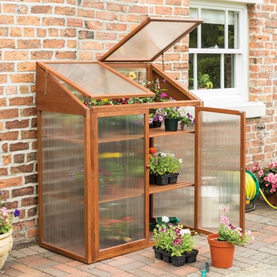 Product photograph of Frankby Hardwood Mini Greenhouse Planter With 4 Doors from Furniture in Fashion