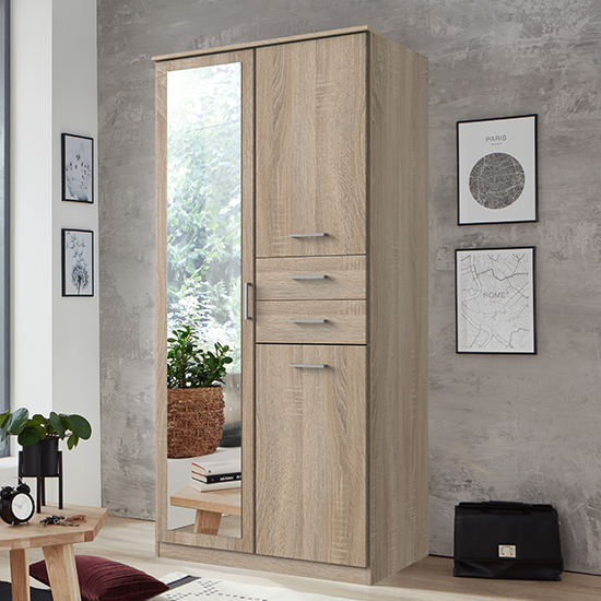 Frankfurt Mirrored Wooden Wardrobe In Oak Effect FiF