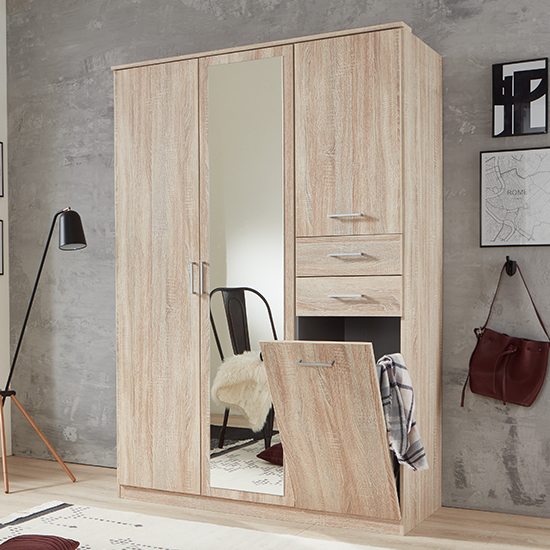 Frankfurt Wooden Wardrobe In Oak Effect With 1 Mirror