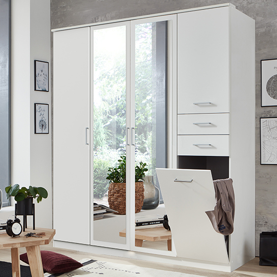 Frankfurt Wooden Wardrobe In White With 2 Mirrors