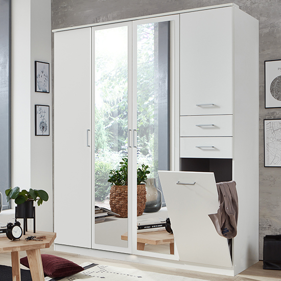 Frankfurt Wooden Wardrobe In White With 2 Mirrors Furniture in Fashion