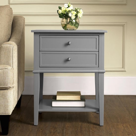 Read more about Fishtoft wooden 2 drawers side table in grey