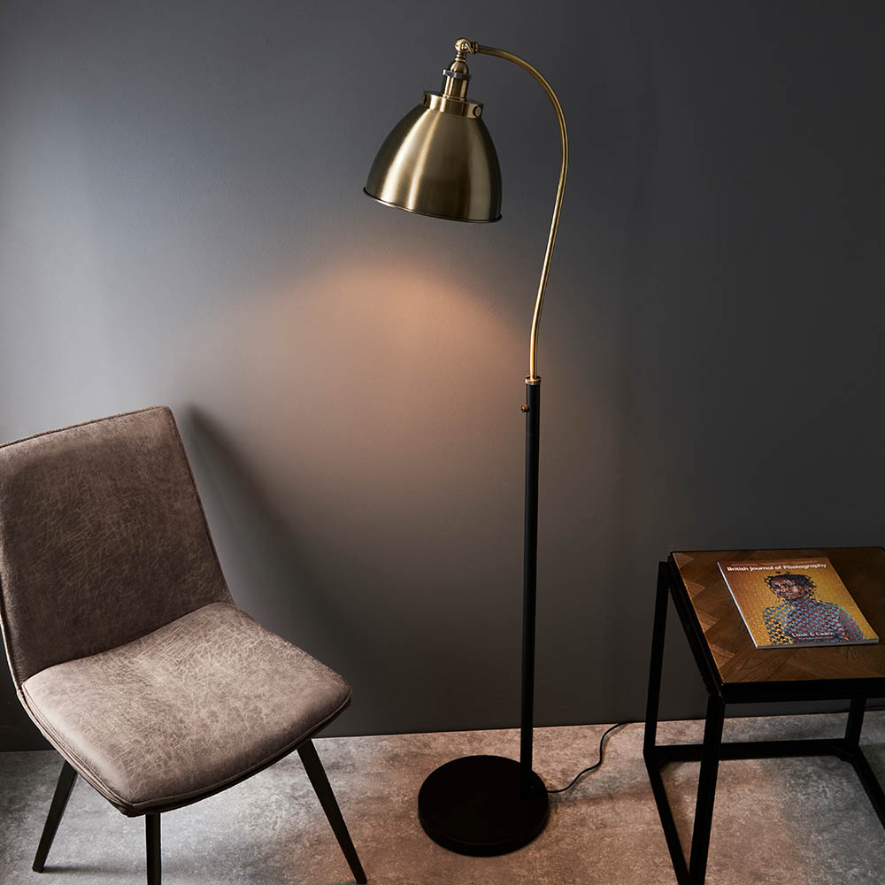 Franklin Rolled Shade Floor Lamp In Antique Brass And Black