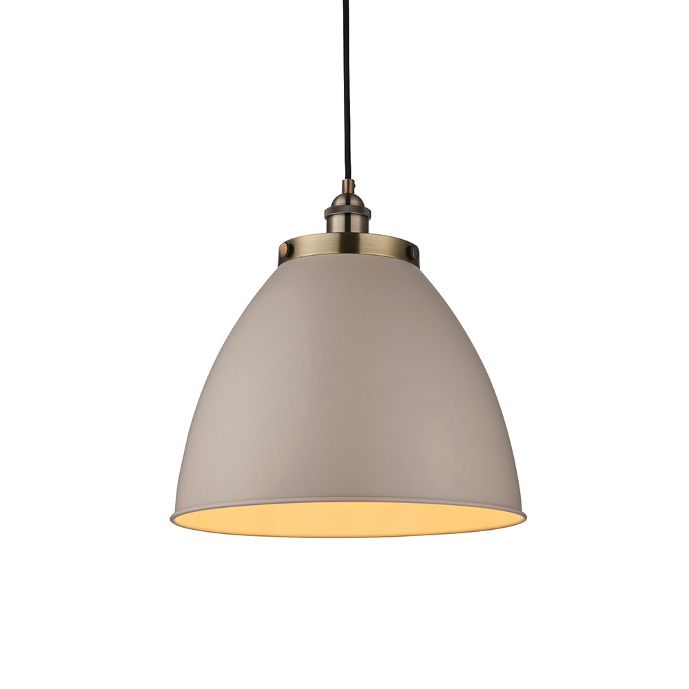 Read more about Franklin rolled shade pendant light in taupe and antique brass