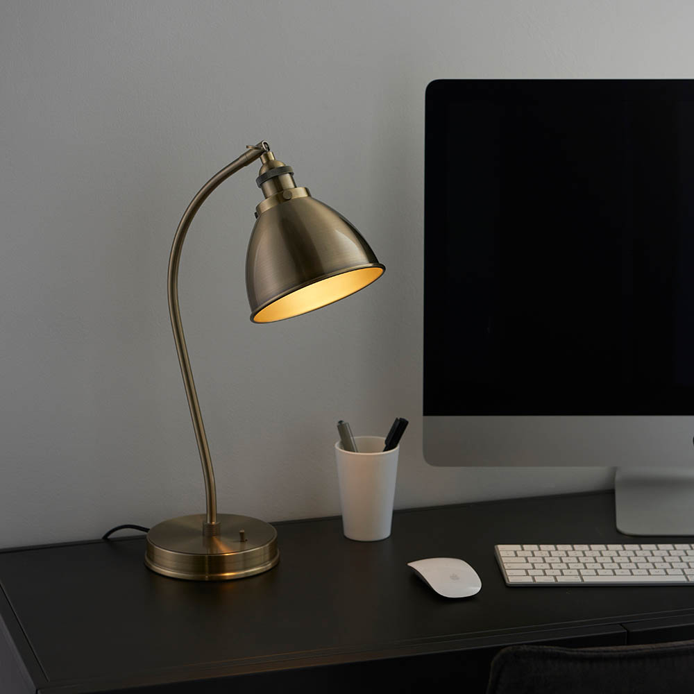 Read more about Franklin rolled shade table lamp in antique brass
