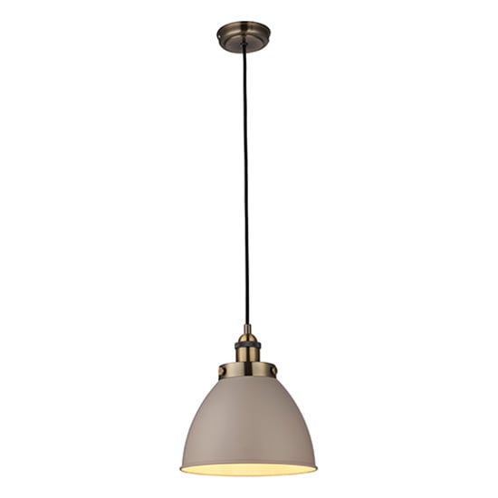 Photo of Franklin small ceiling pendant light in taupe and antique brass