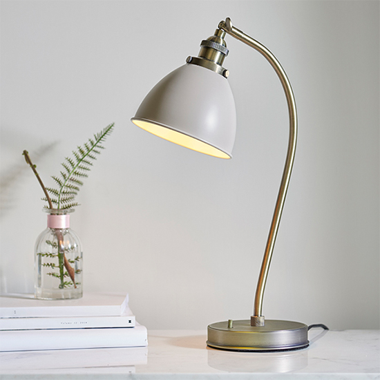 Product photograph of Franklin Task Table Lamp In Taupe And Antique Brass from Furniture in Fashion