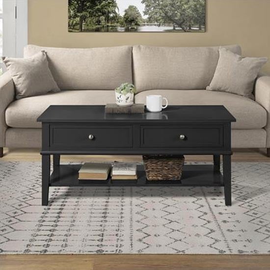 Read more about Franklyn wooden coffee table with 2 drawers in black