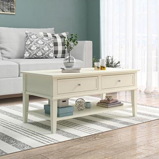 Read more about Franklyn wooden coffee table with 2 drawers in white