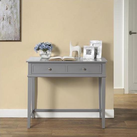 Photo of Franklyn wooden laptop desk with 2 drawers in grey