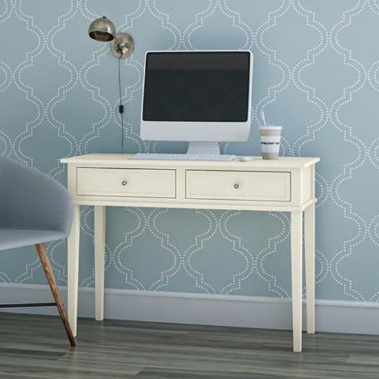 Photo of Franklyn wooden laptop desk with 2 drawers in white