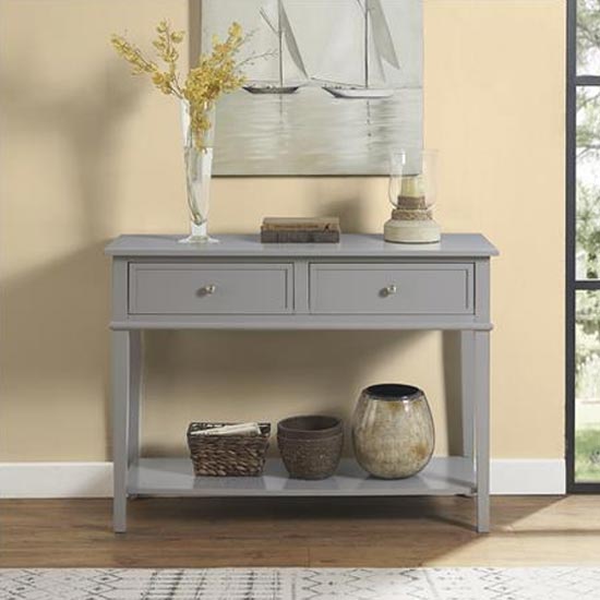 Read more about Franklyn wooden console table with 2 drawers in grey