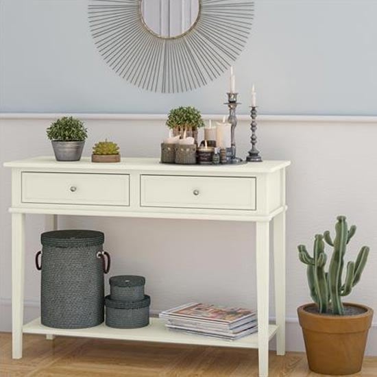 Product photograph of Franklyn Wooden Console Table With 2 Drawers In White from Furniture in Fashion