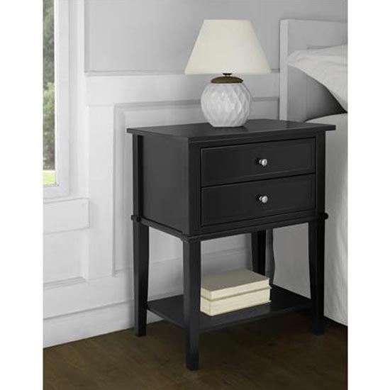 Fishtoft Wooden Side Table In Black With 2 Drawers_2