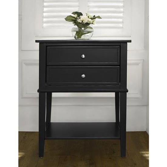 Fishtoft Wooden Side Table In Black With 2 Drawers