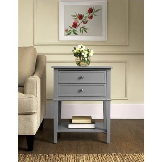 Franklin Wooden Side Table In Grey With 2 Drawers Furniture in Fashion