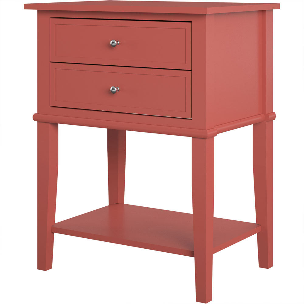 Franklyn Wooden Bedside Cabinet with 2 Drawers in Terracotta Red