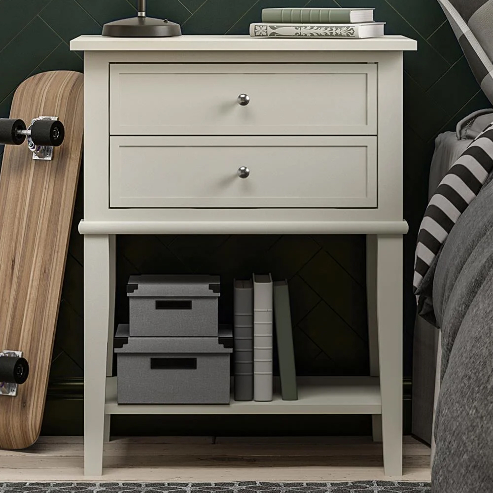 Franklyn Wooden Bedside Cabinet With 2 Drawers In White