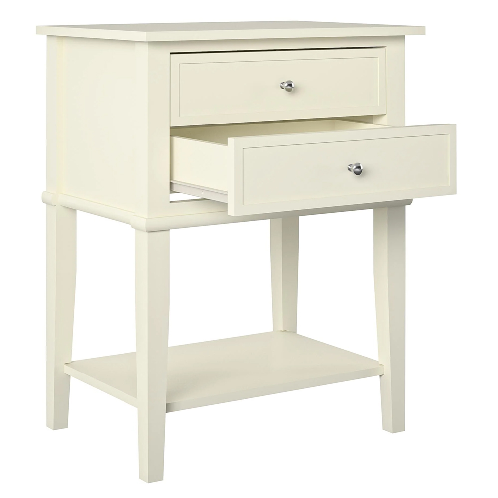 Franklyn Wooden Bedside Cabinet With 2 Drawers In White