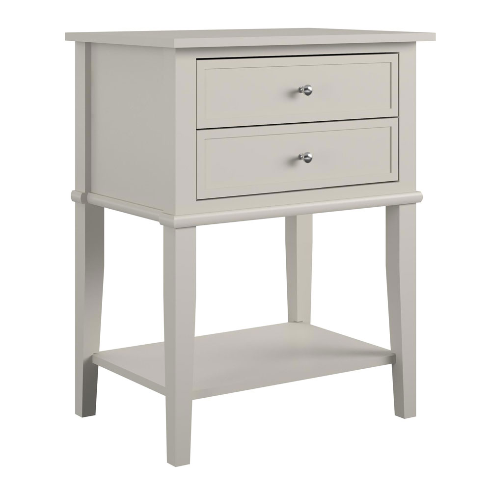 Franklyn Large Wooden Bedside Cabinet with 2 Drawers in White