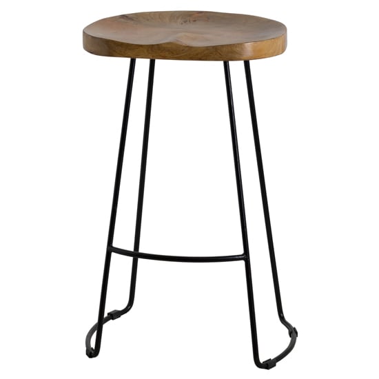 Frankston Brown Wooden Bar Stools With Black Metal Legs In Pair
