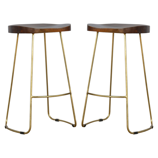 Frankston Chestnut Bar Stool With Gold Metal Legs In Pair Furniture in Fashion