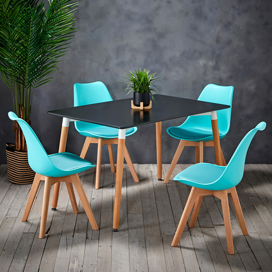 Ferring Dining Table In Black With 4 Louvre Aqua Chairs_1