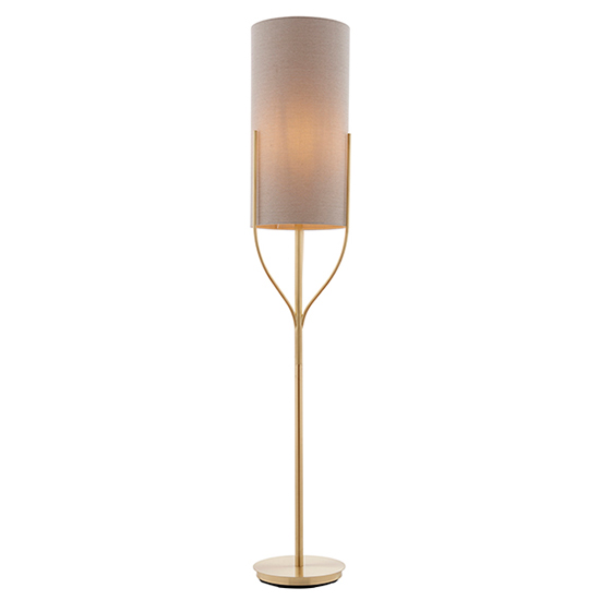 Fraser Natural Fabric Shade Floor Lamp In Satin Brass