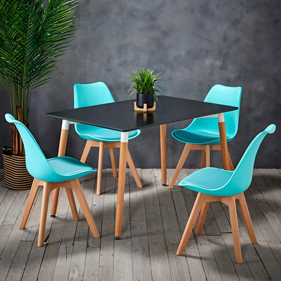 Read more about Frazer wooden dining table in black with 4 livre aqua chairs