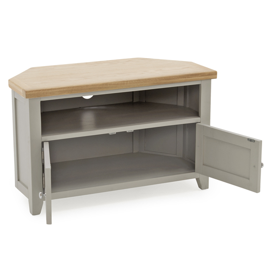 Freda Corner Wooden TV Stand With 2 Doors In Grey And Oak_2